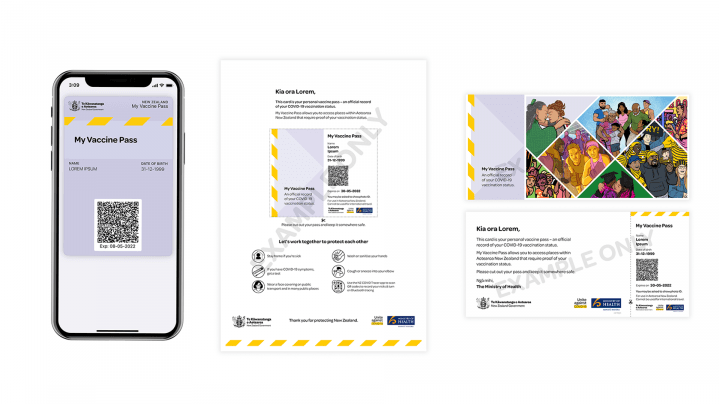 Three images of a Vaccine Pass